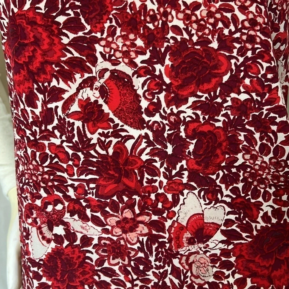 Tory Burch Roanan Kyoto Red Floral Butterfly Silk Wool Two Tone Top